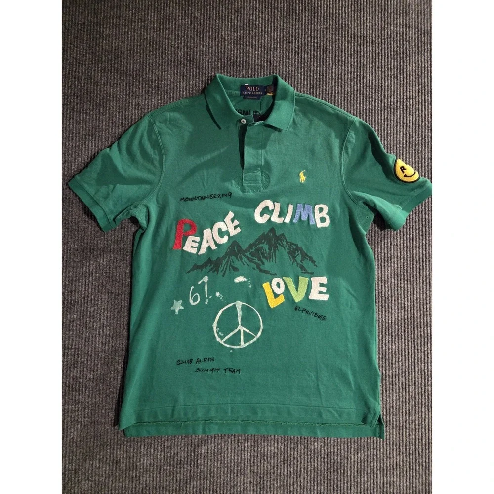NWT Polo Ralph Lauren Men's M Classic-Fit Peace Climb Love Green Polo Shirt Embr